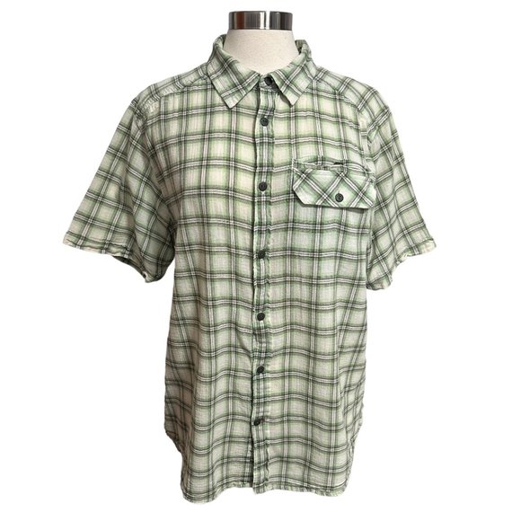 North Face Mens XL Green Plaid Check 100% Cotton Short Sleeve Button Up Shirt - Picture 1 of 11